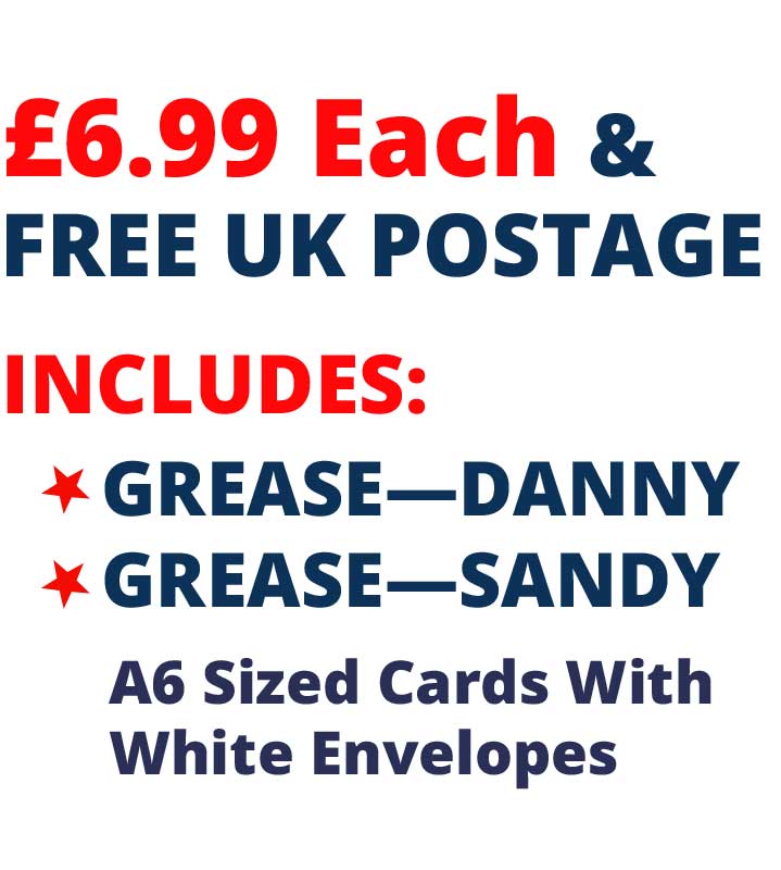 Grease 2 Card Set £6.99 Includes Pink Grease Danny And Grease Sandy Cards